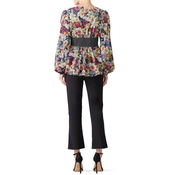 Petersyn Dallas Top Floral Long Puff Sleeve Peplum 100% Cotton Multicolor Size L - Picture 4 of 10